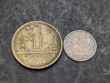 1880 Central America 5 Silver Centavos & 1944 Brazil 1 Cruzeiro