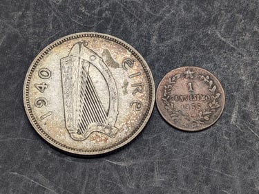 1866 Italy 1 Centesimo & 1940 Ireland 1 Silver Florin/2 Shillings