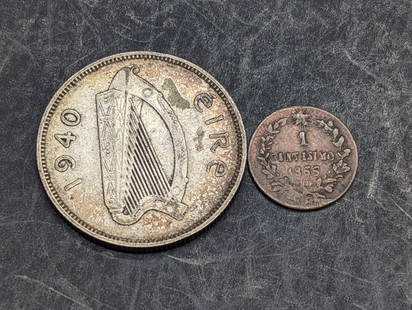 1866 Italy 1 Centesimo & 1940 Ireland 1 Silver Florin/2 Shillings: 1866 Italy 1 Centesimo & 1940 Ireland 1 Silver Florin/2 Shillings