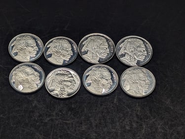 1/10th Oz. Each .999 FINE SILVER Various Designed Miniature Rounds (8 PCS)