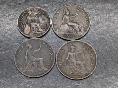 (4) Great Britain Coins; 1825 One Farthing, 1862 Half Penny, 1891 & 1925 Half Penny