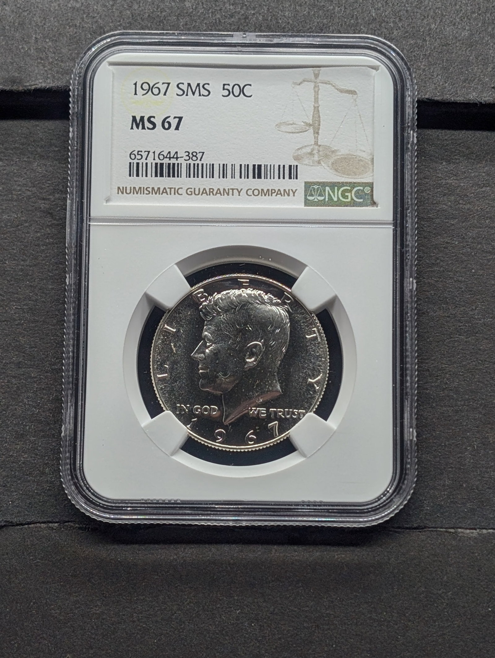 1967 SMS Kennedy Silver Half Dollar - NGC MS67: 1967 SMS Kennedy Silver Half Dollar - NGC MS67