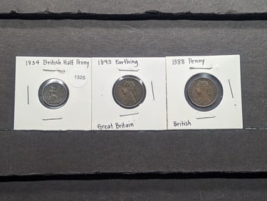 (3) Great Britain Coins; 1893 One Farthing, 1834 Half Penny, 1888 One Penny