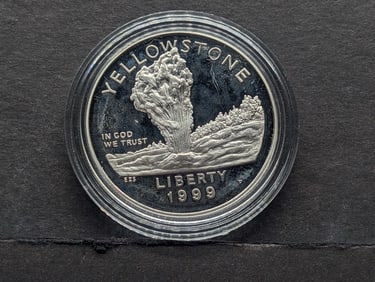 1999-P PROOF Yellowstone National Park Commem Silver Dollar in Capsule