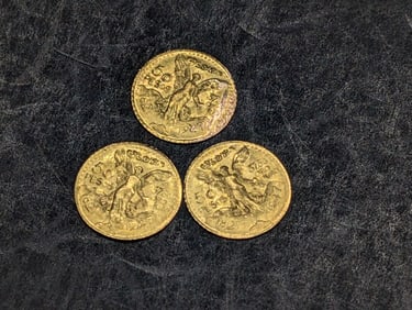 Lot of Three 9k SOLID GOLD 1947 Mexico Libertad 50 Pesos Miniature Commemorative Rounds
