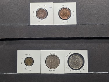 (5) Foreign Coins; 1960 & 1975 Asian Coins, 1945 British India One Cent, 1982 Asia Ten Cent, 1948