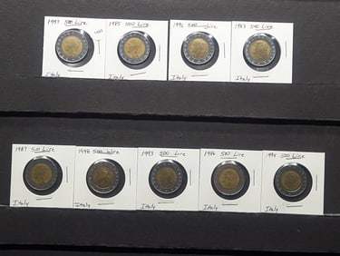(9) Italy Coins; Five Hundred Lire, Various Dates