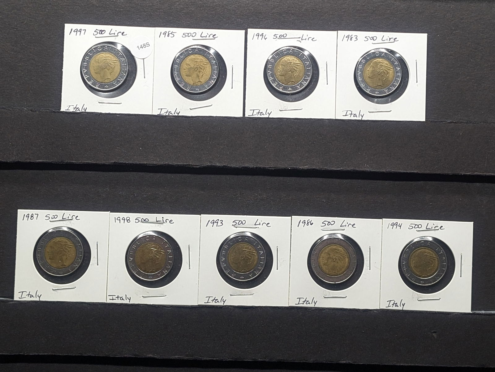 (9) Italy Coins; Five Hundred Lire, Various Dates (1 of 5)