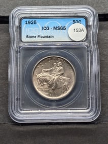 1925 Stone Mountain Half. Slabbed by ICG, respected grader, as MS 65. Beautiful original coin with