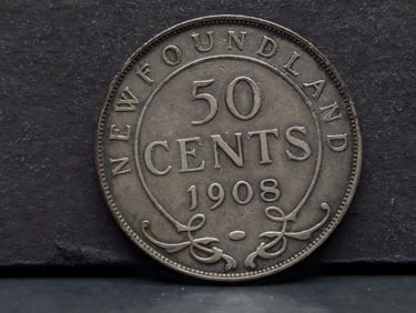 1908 Newfoundland .925 silver half dollar. Very Original VF.