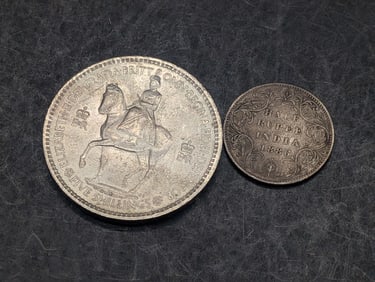 1953 Great Britain 5 Shillings & 1886 Indian-British 1/2 Silver Rupee
