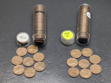 1951-S and 1952-S Rolls of Lincoln Wheat Cents. Circulated.