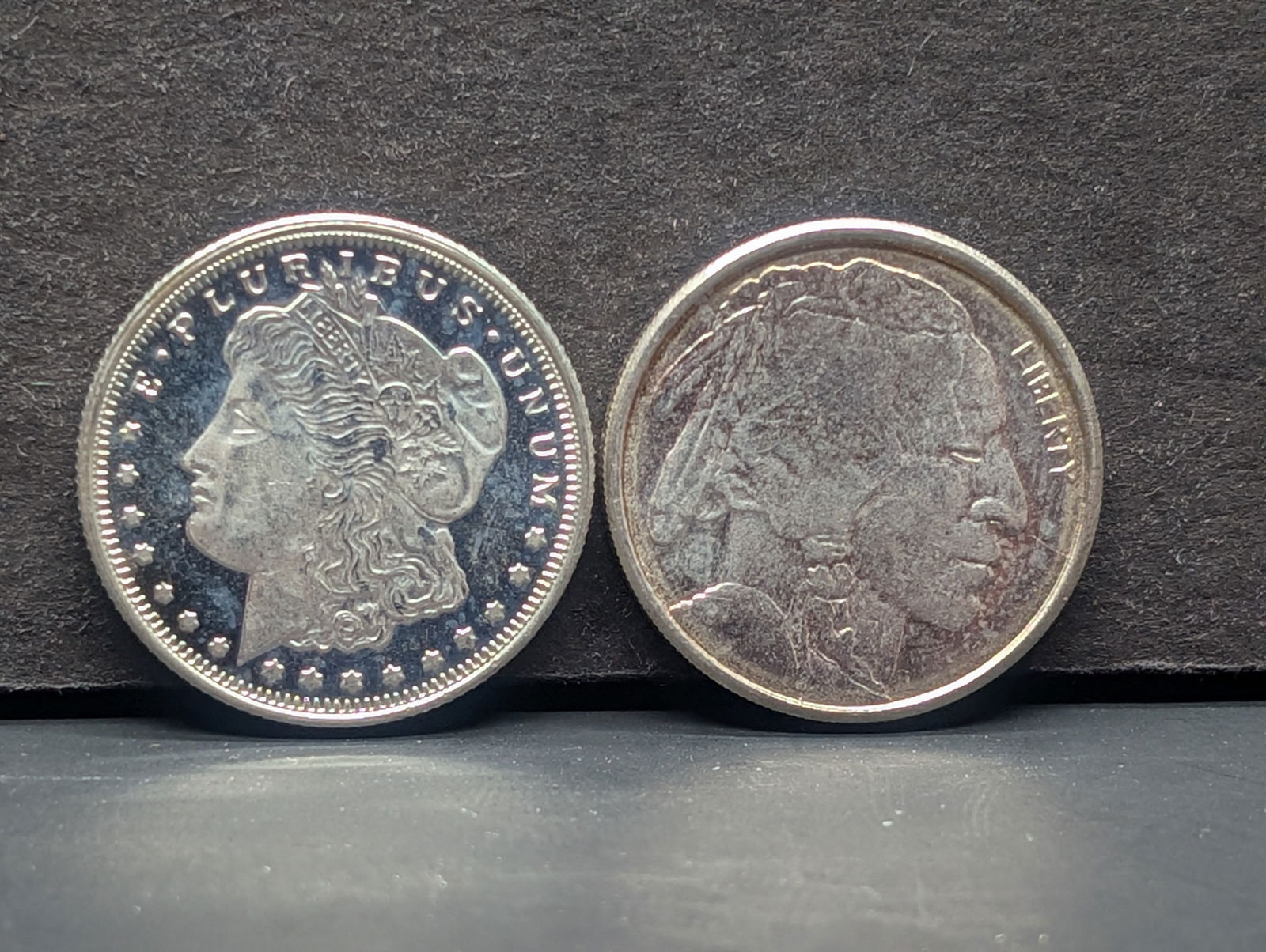 1/4th Oz. Each .999 FINE SILVER Morgan Dollar & Buffalo Nickel Designed Round (2 PCS) (1 of 2)