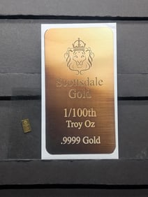 1/100th Troy Oz. .9999 PURE GOLD Scottsdale Designed Miniature Art Bar