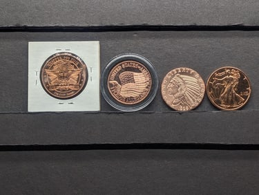 1 Oz. Each .999 FINE COPPER Various Designed Rounds (4 PCS)