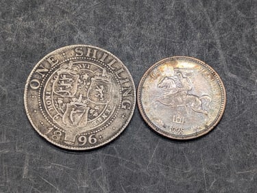1896 Great Britain 1 Silver Shilling & 1925 Lithuania 1 Silver Litas