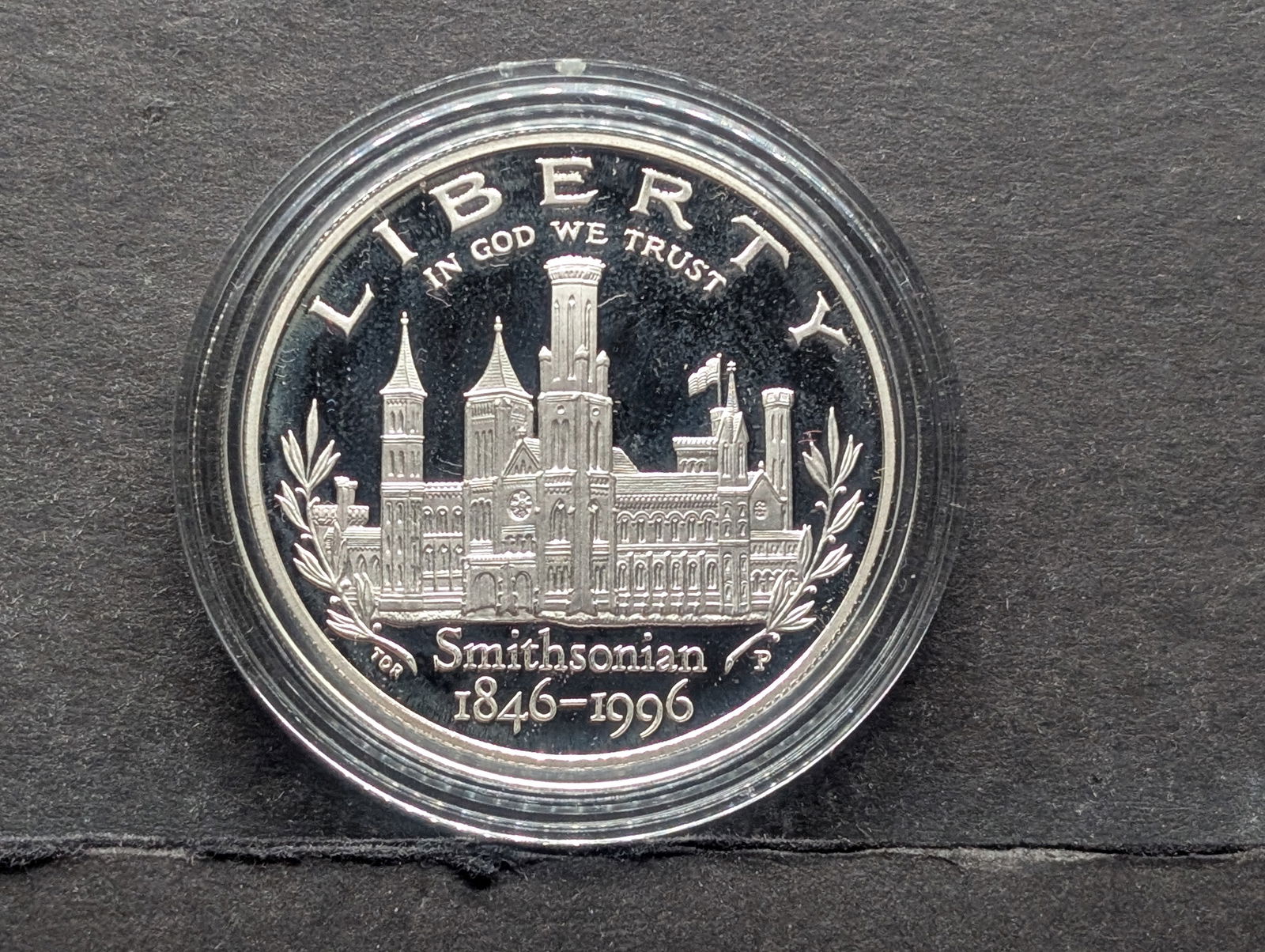 1996-P PROOF Smithsonian Institution Commem Silver Dollar in Capsule (1 of 2)