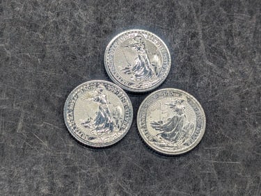 1/10th Oz. Each .999 FINE SILVER 2025 Great Britain 20 Pence Britannia Designed Miniature Coins (3
