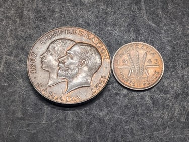 1943 Australia 3 Silver Pence & 1927 Confederation Canada Bronze Medal