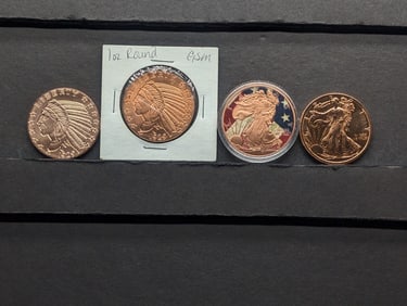 1 Oz. Each .999 FINE COPPER Various Designed Rounds (4 PCS)