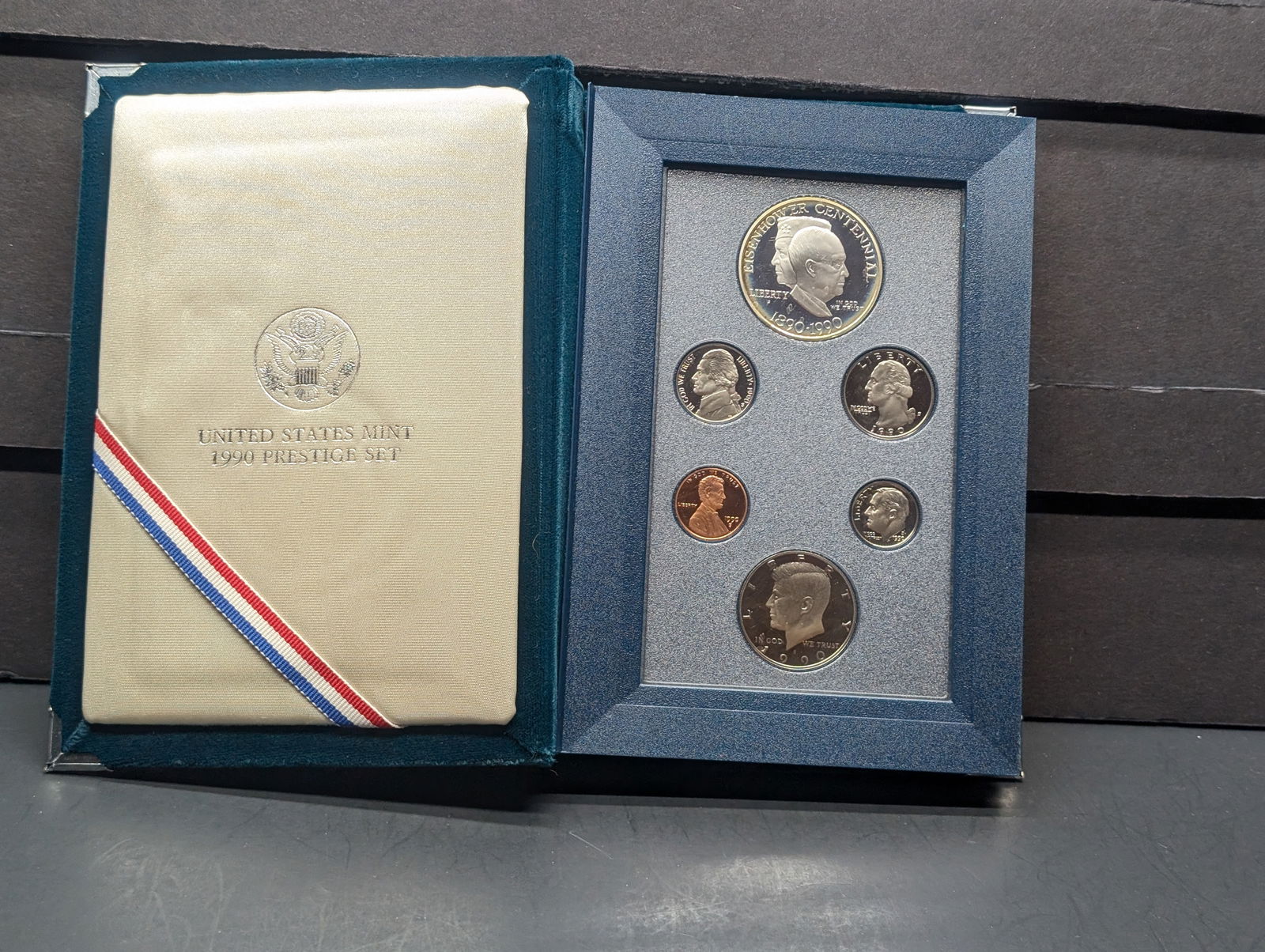 1990-S U.S. Mint Prestige Set (Missing Box & COA) - Eisenhower Centennial Commem Silver Dollar (1 of 4)