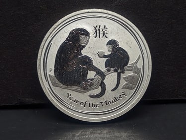 1/2 Oz. .999 FINE SILVER 2016 Australia 50 Cents Year of the Monkey Designed Coin
