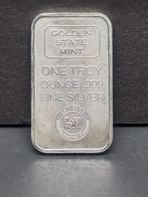 1 Oz. .999 FINE SILVER Golden State Mint Designed Art Bar