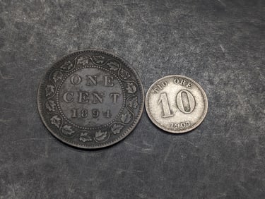 1894 Canada 1 Cent *FINE* & 1907-EB Sweden 10 Silver Ore