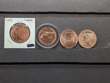 1 Oz. Each .999 FINE COPPER Various Designed Rounds (4 PCS)