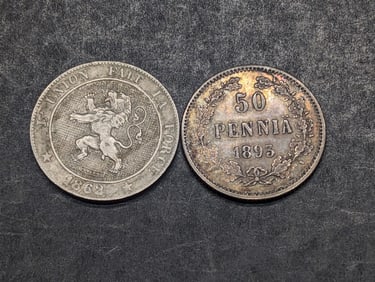 1862 Belgium 5 Centimes & 1893 Finland 50 Silver Pennia