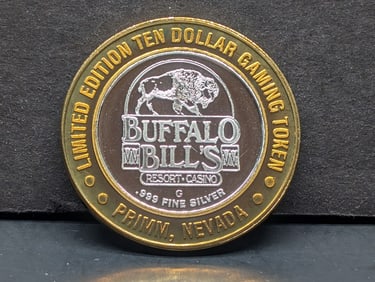 Limited Edition .999 FINE SILVER Center Buffalo Bill's Casino $10 Gaming Token in Capsule