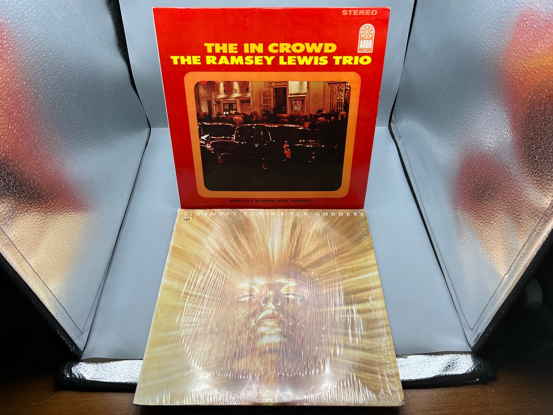 Ramsey Lewis (2 LP Lot): The In Crowd - The Ramsey Lewis Trio (1964), Argo blue label, stereo; and: Ramsey Lewis (2 LP Lot): The In Crowd - The Ramsey Lewis Trio (1964), Argo blue label, stereo; and Sun Goddess (1974), in original shrinkwrap - Records have not been tested by the auction house for pl