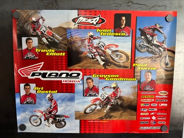 Plano Honda 22.5"x17.5" Motocross Poster Autographed by Travis Elliott, Ivan Tedesco and Paul Currie