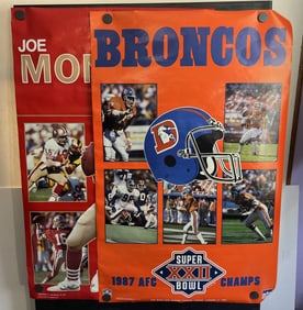 Lot of (4) Vintage Football Posters - Joe Montana, John Elway, Denver Broncos, San Francisco 49ers -