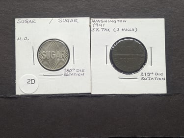 2 Vintage Tax Tokens; 1941 Washington 3% Tax/"Sugar"