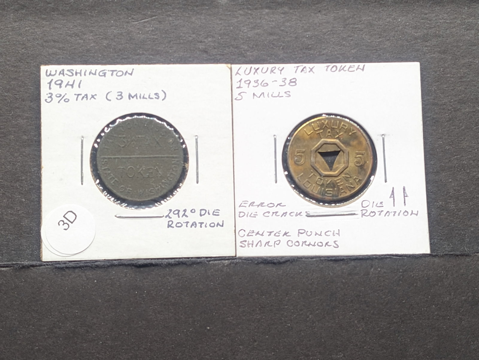 2 Vintage Tax Takons; 1936-38 5 Mills/ 1941 Washington 3% Tax: 2 Vintage Tax Takons; 1936-38 5 Mills/ 1941 Washington 3% Tax