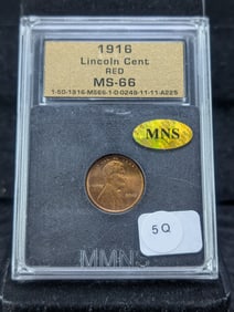 1916 Lincoln Wheat Cent Slabbed by MNS MS66
