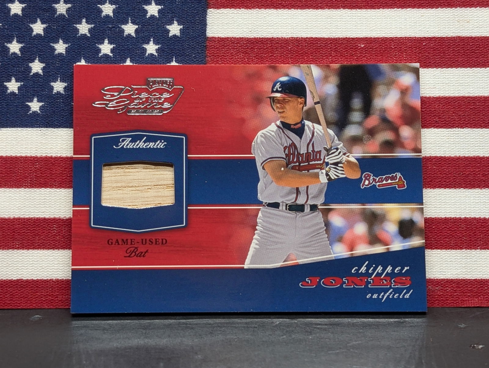 "Piece of the Game" Certified piece of material used by Chipper Jones in an official Major League (1 of 3)