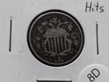 1868 Shield Nickel. Great Detail. Nice Type Coin