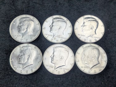 (6) Kennedy Half Dollars 1984-P,1985-P, 1986-P, 1988-P,1989-P, 1990-P