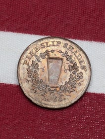1863 Red Brown Merchant Civil War Token. OBV: "Pike Slip Shades". REV: "Charles A. Luhr, 77 Pike