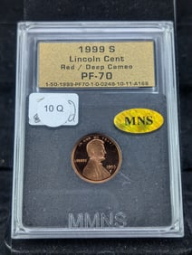 1999-S Lincoln Cent Slabbed by MNS PR70 Deep Cameo