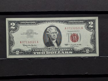 1963 Red Seal $2 Note. GEM CRISP UNC. Low SN