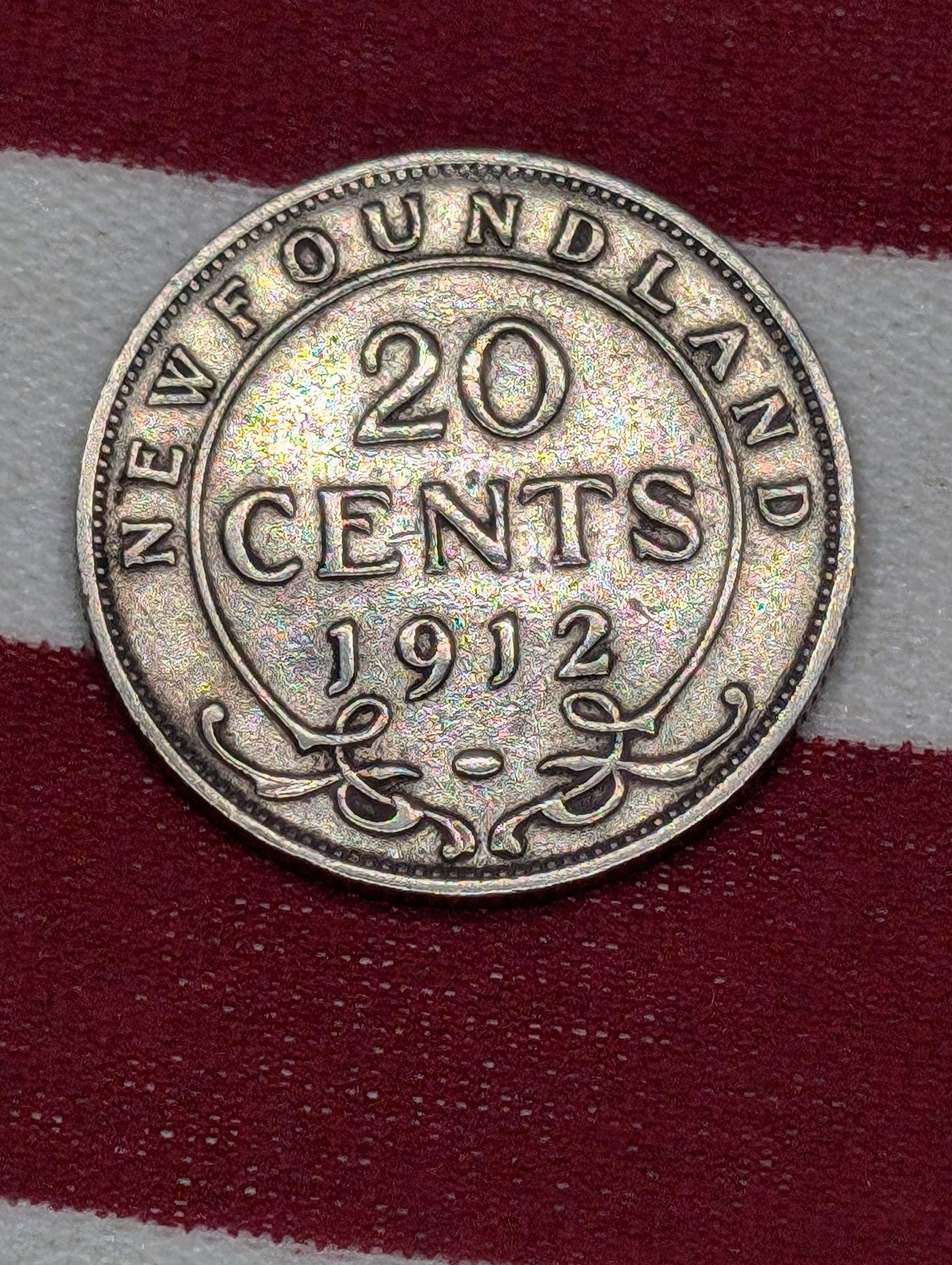 1912 Newfoundland 20 Cent Piece Sterling Silver (.925) Coin.  George V Portrait. (1 of 2)