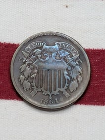 1864 United States 2-Cent Piece. Vintage Obsolete Type Coin.