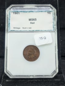 1901 Indian Head Cent Slabbed by PCI MS65