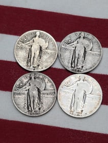 1927 1928 1929 1930 United States Standing Liberty Quarters. 4 Coins.