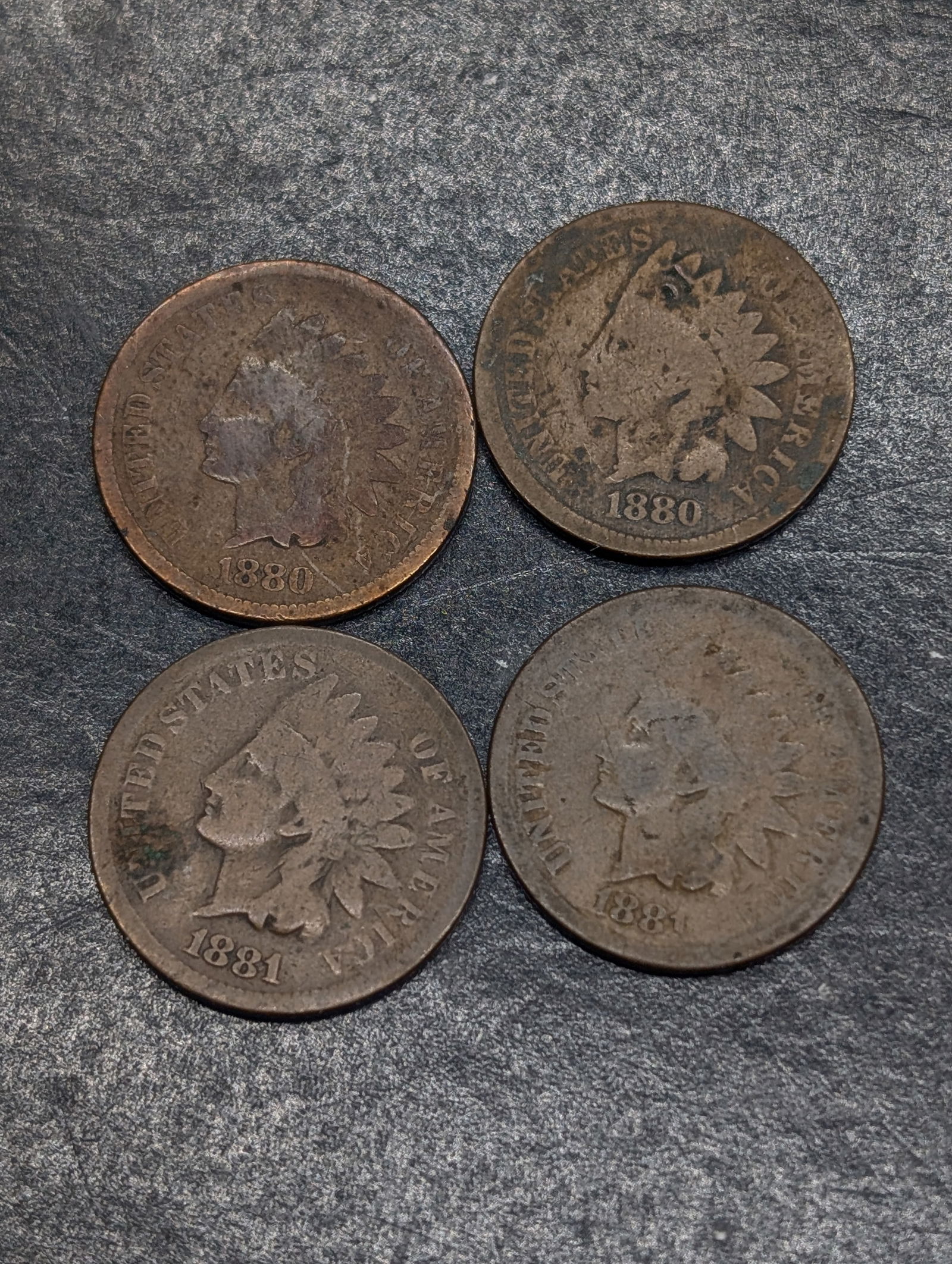 (2 coins) 1880 and (2 coins) 1881 Indian Head Pennies (1 of 2)