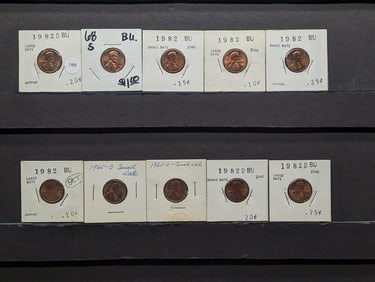 1982 P and D Copper/Zinc (7 Coins Plus), 2 1960 D's and a 1968 S Lincoln Pennies RED