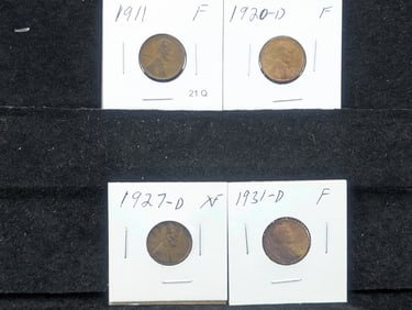 (4) Lincoln Wheat Cents 1911, 1920-D, 1927-D, 1931-D
